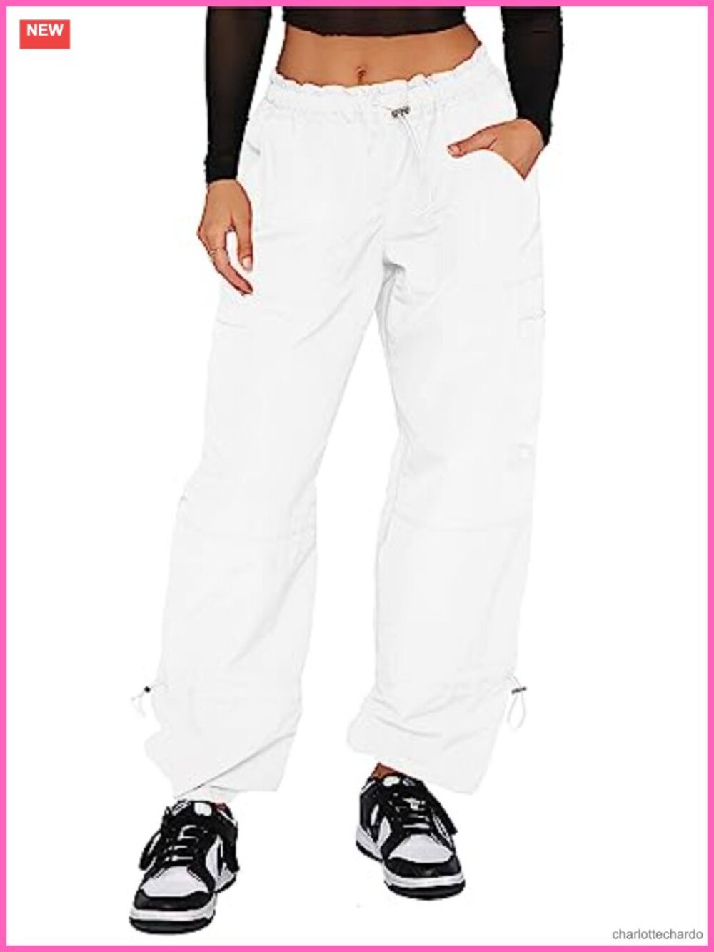 Womens Baggy Parachute Cargo Pants Wide Leg Drawstring Y2K Streetwear